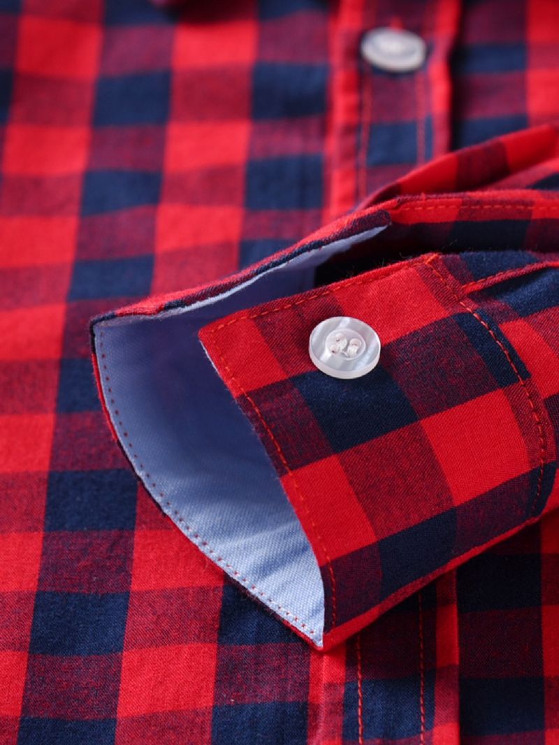 Toddler Drenge Plaid Print Langærmet Shirt Børnetøj