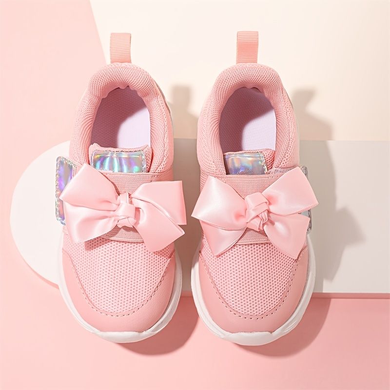 Bowknot Sneakers Med Blød Sål Til Piger Letvægts Åndbar Skridsikker Løbesko Chunky Sneaker