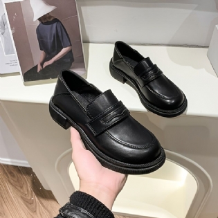 Kvinders Slip On Solid Loafers I Imiteret Læder Pige Lolita Sko College Gothic Platform Kvalitetssko