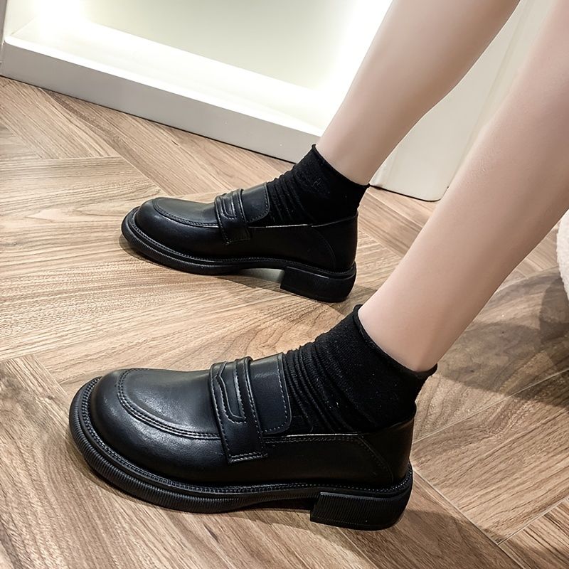 Kvinders Slip On Solid Loafers I Imiteret Læder Pige Lolita Sko College Gothic Platform Kvalitetssko