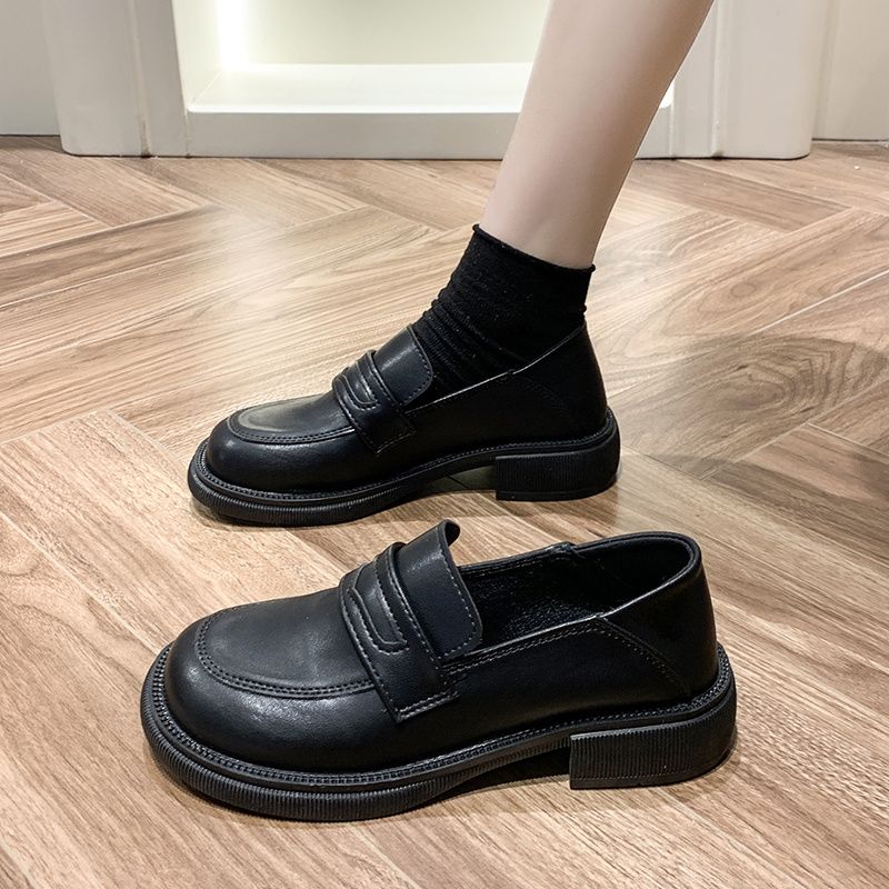 Kvinders Slip On Solid Loafers I Imiteret Læder Pige Lolita Sko College Gothic Platform Kvalitetssko