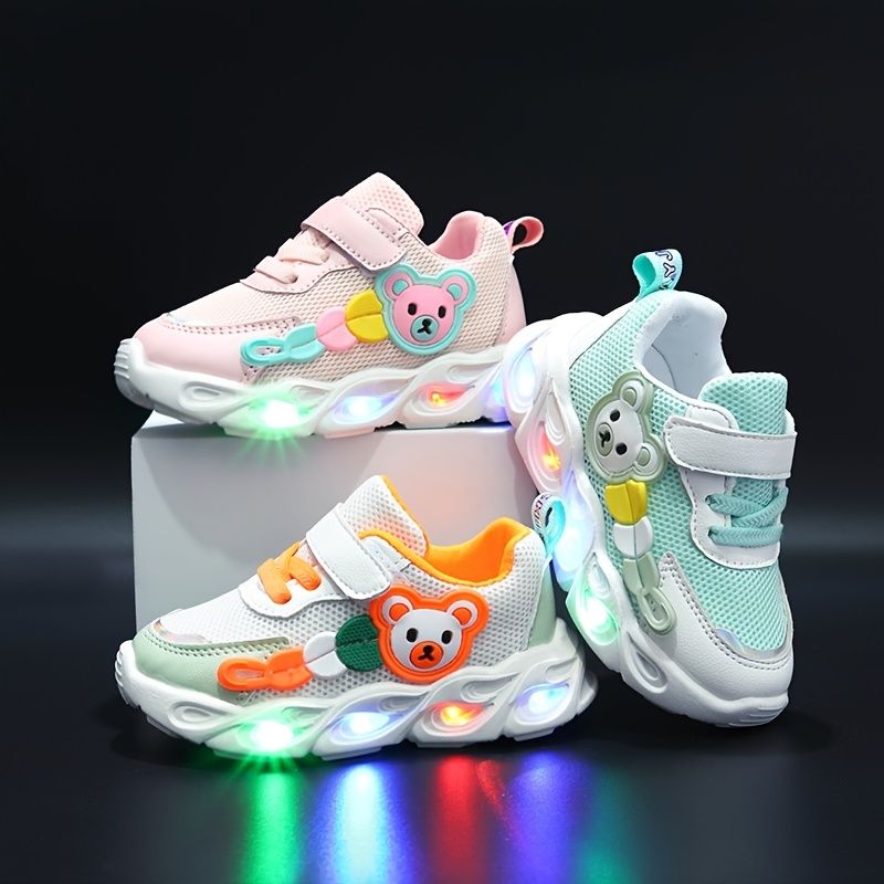 Piger Led Sko Sneakers Åndbar Cartoon Bear Sportssko Børnesko