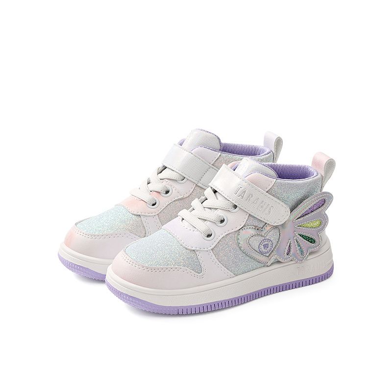 Småbørn Babypiger Glitter Wing Design Sneakers Blød Sål Skridsikker Krogløkke Fastener High Top Skate Shoes First Walkers Krybbesko