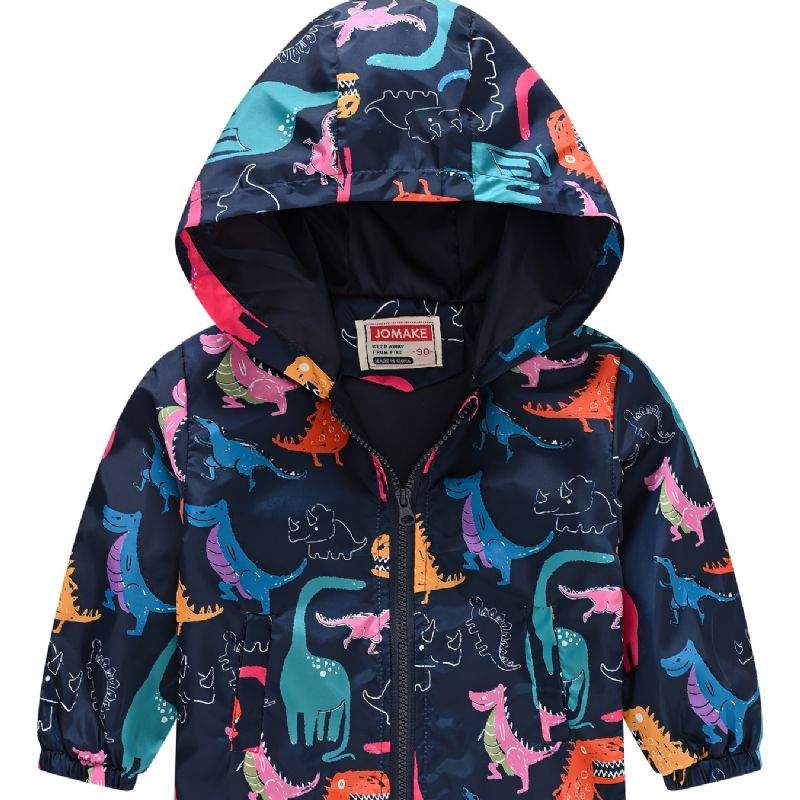 1 Stk Afslappet Sød Dinosaur Print Lynlås Hættejakke Cardigan Krave Termojakke Til Vinter Drenge Piger