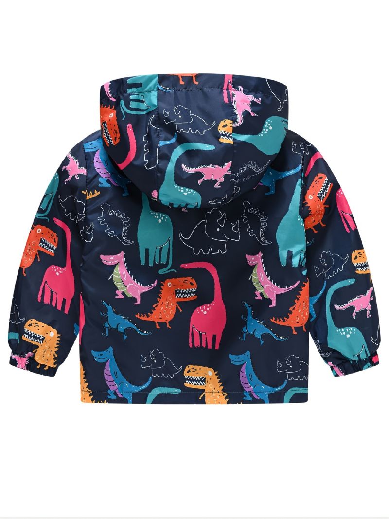 1 Stk Afslappet Sød Dinosaur Print Lynlås Hættejakke Cardigan Krave Termojakke Til Vinter Drenge Piger