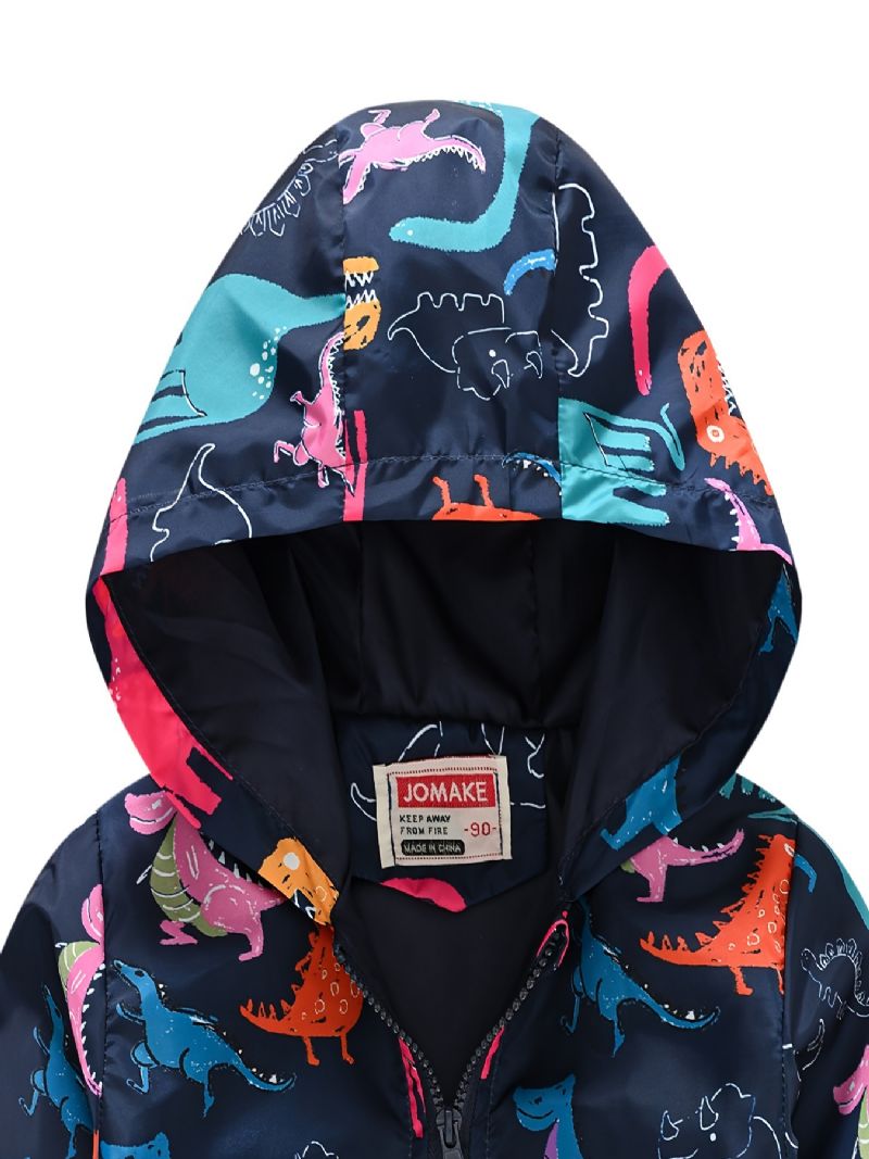 1 Stk Afslappet Sød Dinosaur Print Lynlås Hættejakke Cardigan Krave Termojakke Til Vinter Drenge Piger