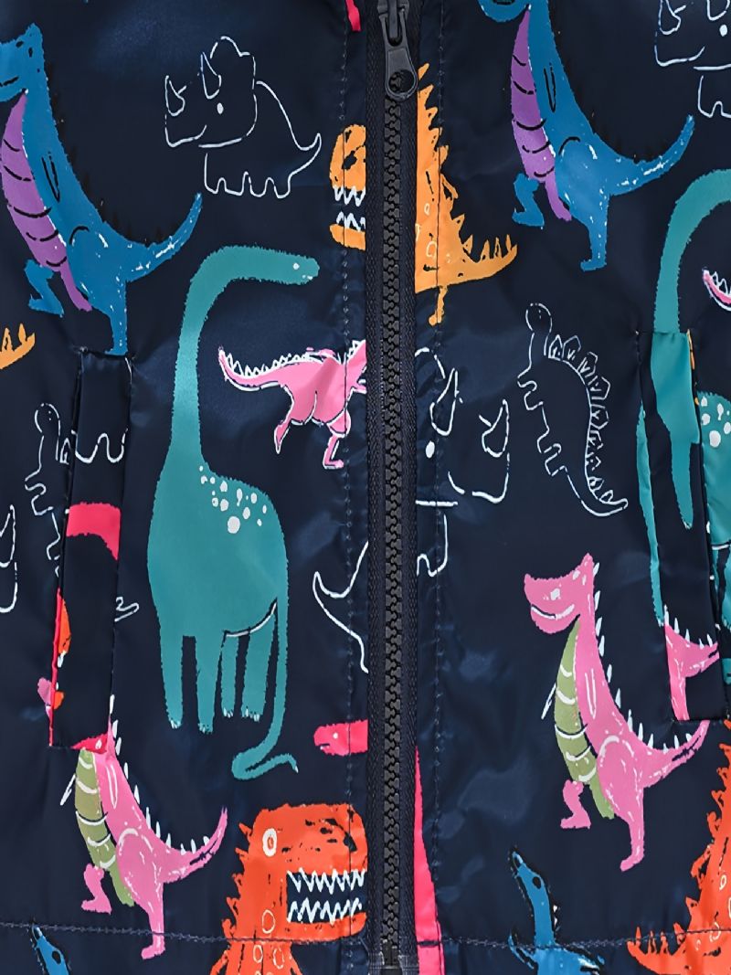 1 Stk Afslappet Sød Dinosaur Print Lynlås Hættejakke Cardigan Krave Termojakke Til Vinter Drenge Piger