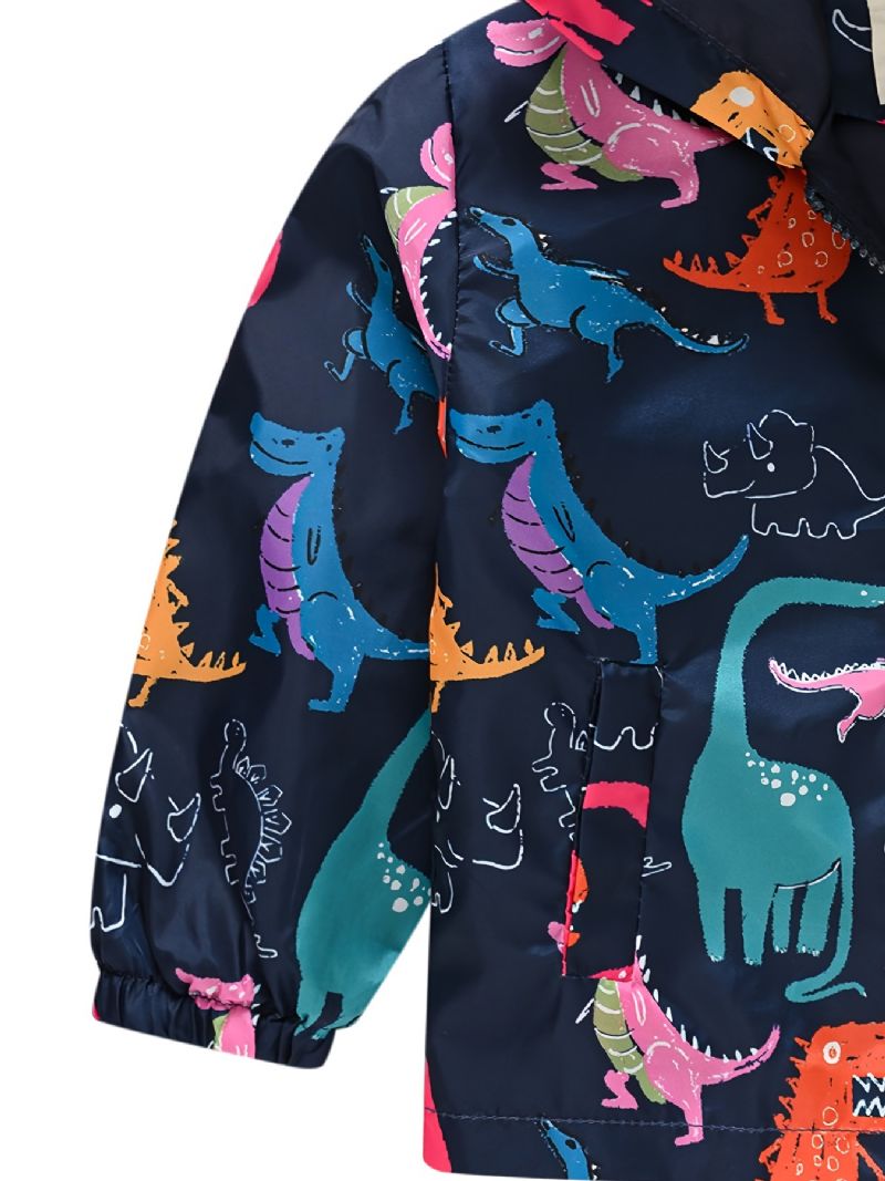 1 Stk Afslappet Sød Dinosaur Print Lynlås Hættejakke Cardigan Krave Termojakke Til Vinter Drenge Piger
