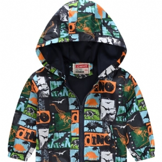 1 Stk Drenge Piger Afslappet Sød Dinosaur Print Lynlås Hættejakke Cardigan Krave Fleece Termojakke Til Vinter