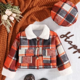 2 Stk Baby Piger Plaid Jakke Revers Knap Lomme Frakke Til Drenge Børn Tøj & Hat