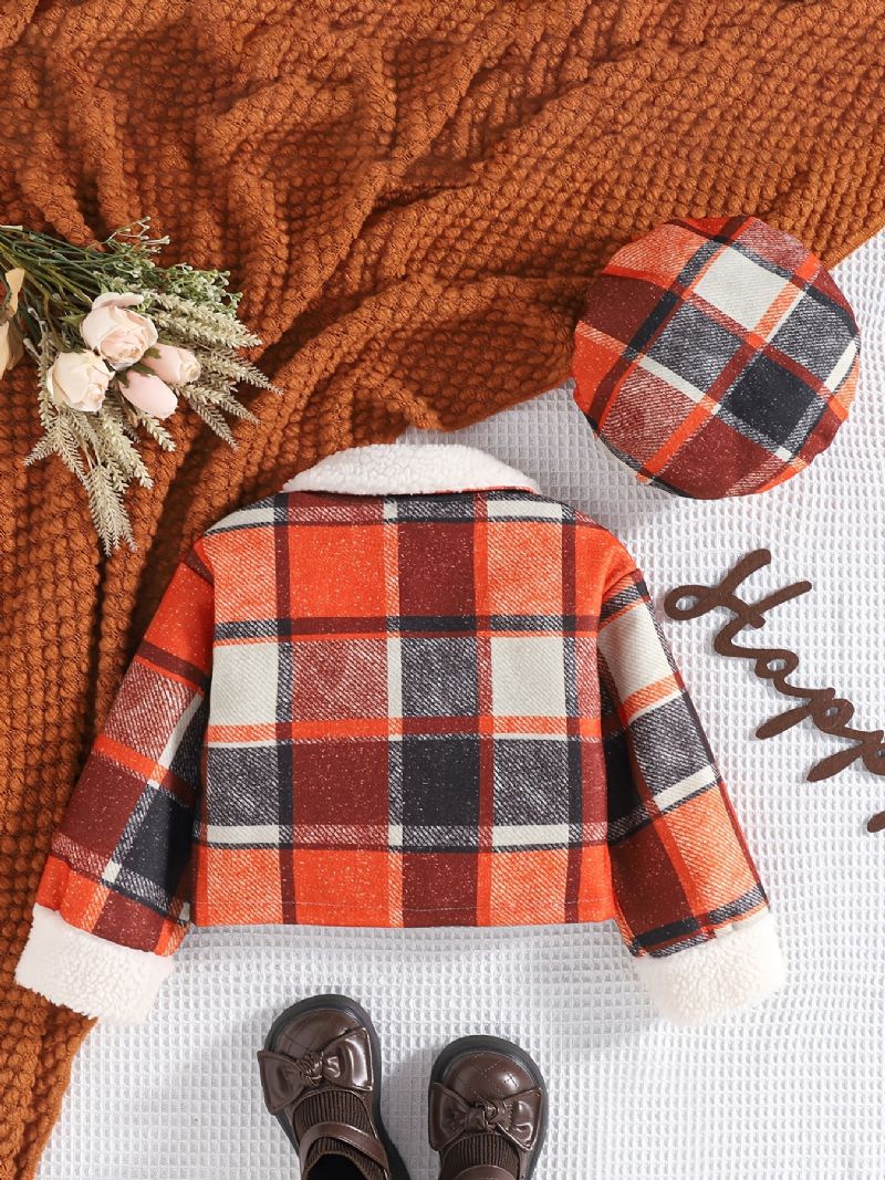 2 Stk Baby Piger Plaid Jakke Revers Knap Lomme Frakke Til Drenge Børn Tøj & Hat