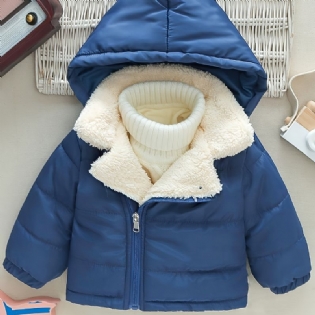 Baby Drenge Casual Fleece Termisk Hættejakke Fortykket Ensfarvet Lynlås Outwear Til Vinter