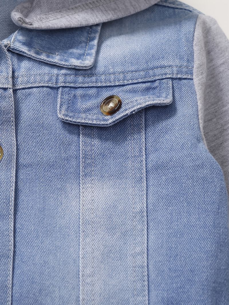 Baby Drenge Casual Stitching Hætte Denimjakke Med Sød Katteprint Til Vinter Cerulean