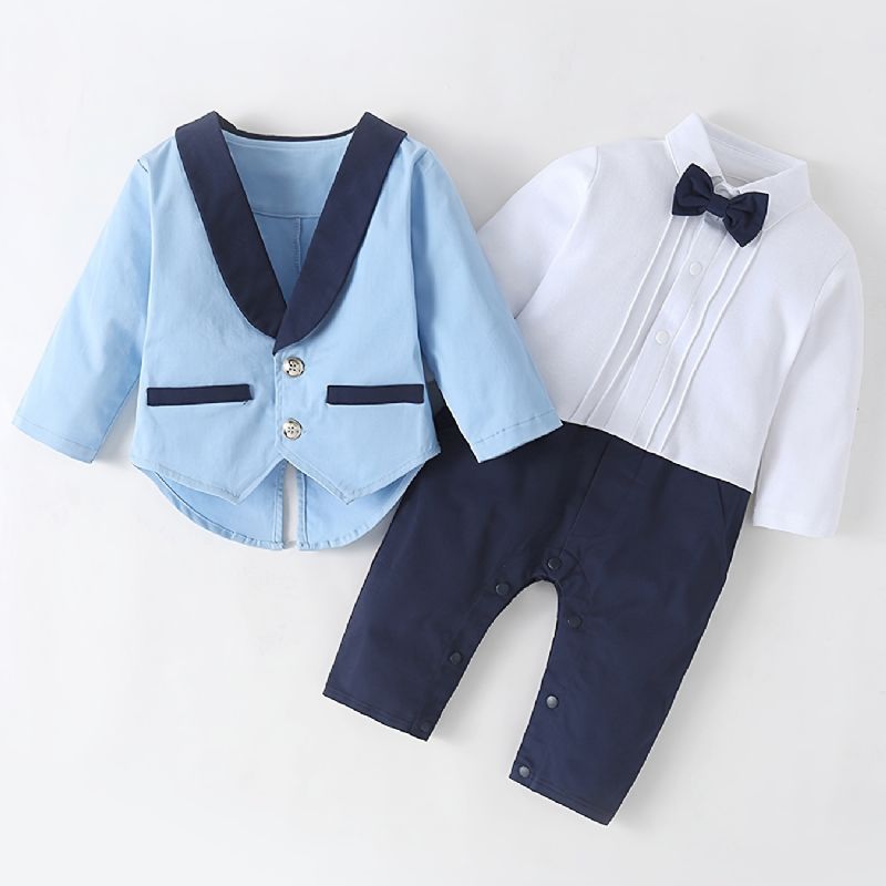 Baby Drenge Colorblock Langærmet Jumpsuit + Matchende Jakke Babyedåbsdragt Babytøj