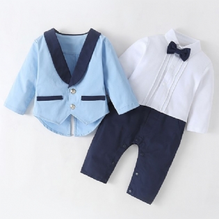 Baby Drenge Colorblock Langærmet Jumpsuit + Matchende Jakke Babyedåbsdragt Babytøj