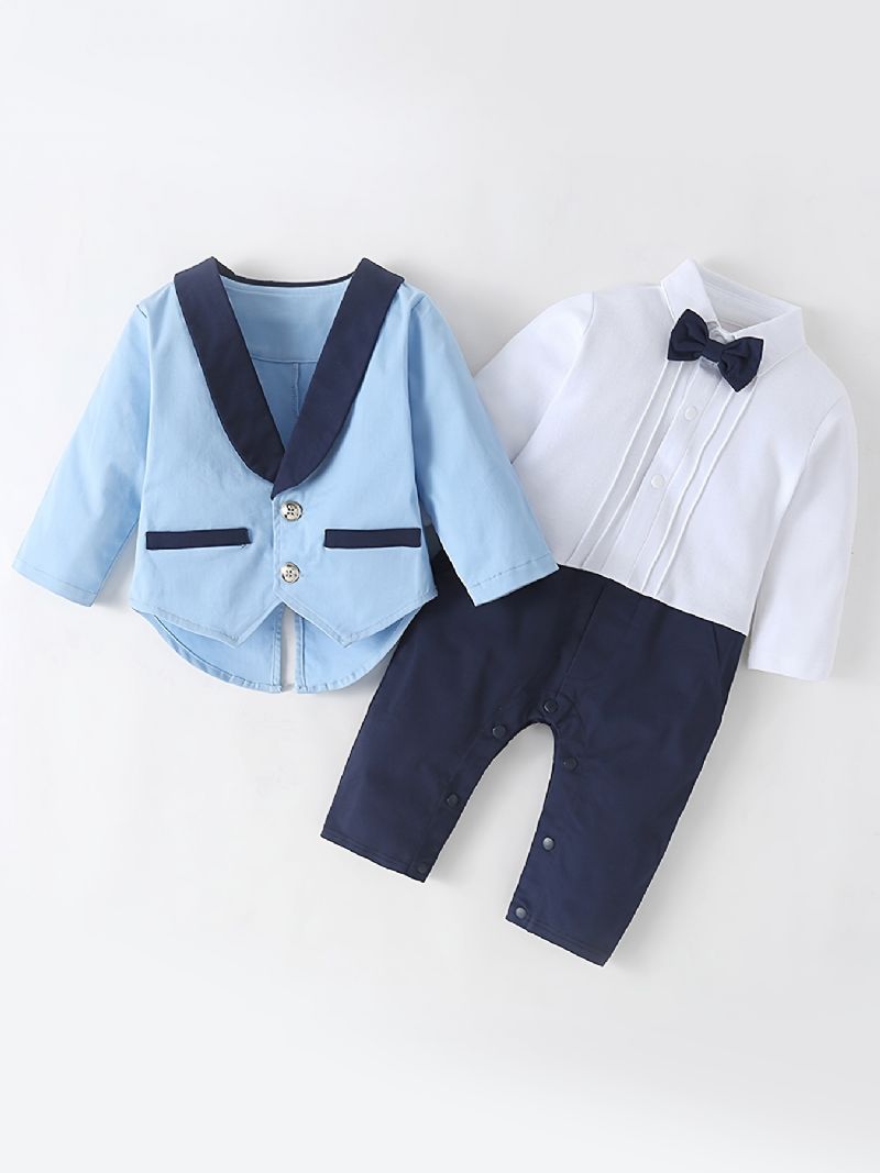Baby Drenge Colorblock Langærmet Jumpsuit + Matchende Jakke Babyedåbsdragt Babytøj