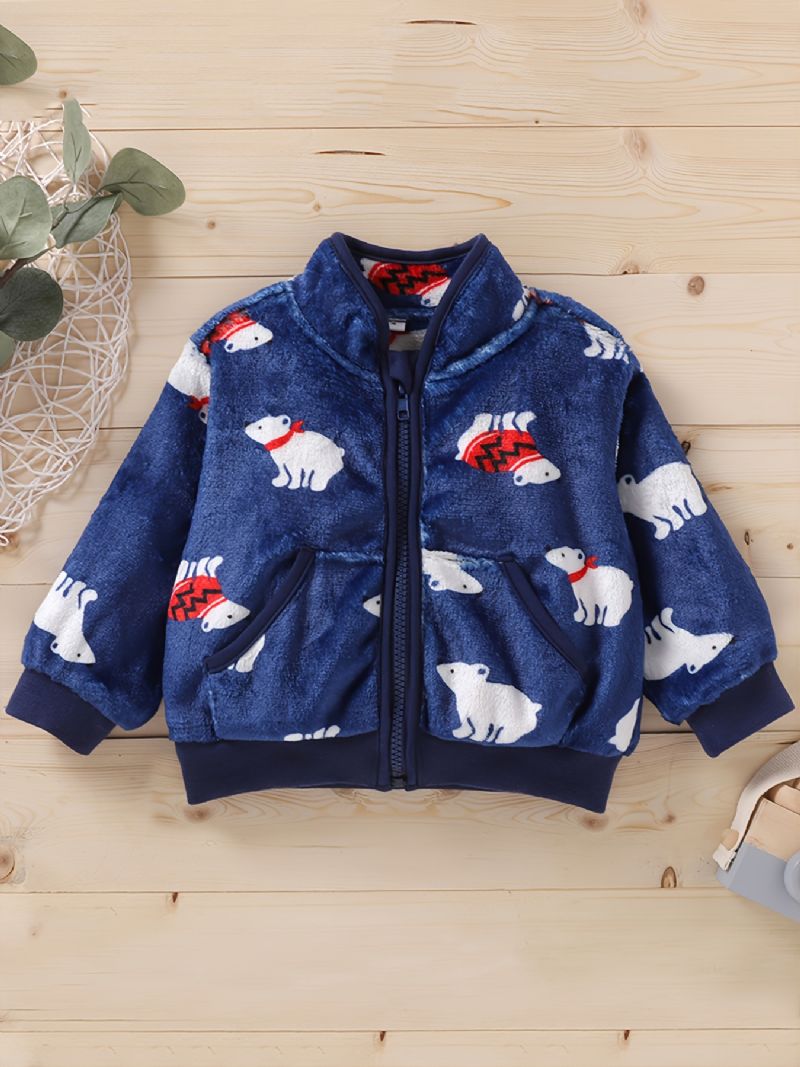 Baby Drenge Cute White Bear Zip Up Langærmet Jakke