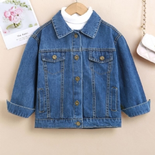 Baby Drenge Piger Button Down Denimjakke Langærmet Lapel Frakke Børnetøj