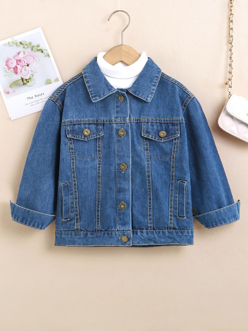 Baby Drenge Piger Button Down Denimjakke Langærmet Lapel Frakke Børnetøj