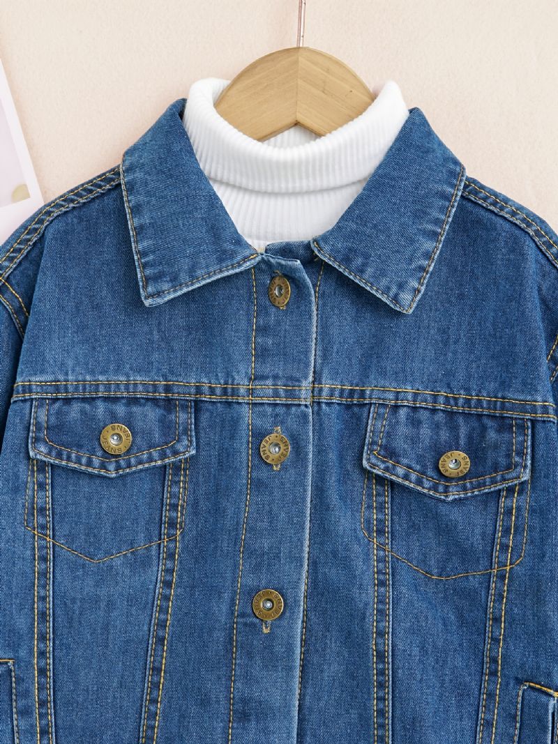 Baby Drenge Piger Button Down Denimjakke Langærmet Lapel Frakke Børnetøj