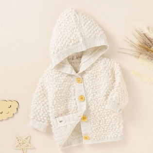 Baby Piger Drenge Solid Strik Cardigan Button-up Hættejakke Efterår Vinter Outfits Babytøj