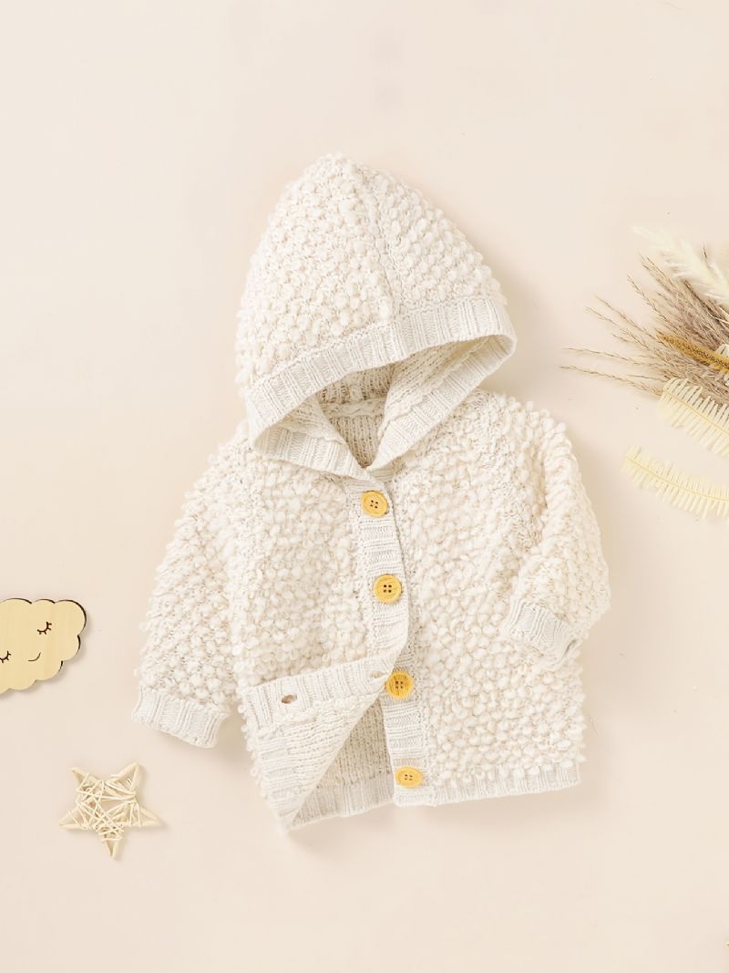 Baby Piger Drenge Solid Strik Cardigan Button-up Hættejakke Efterår Vinter Outfits Babytøj