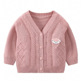 Baby Piger Drenge Strikket Cardigan V-hals Sweater Termojakke Med Tegneseriedesign Til Vinter Babytøj