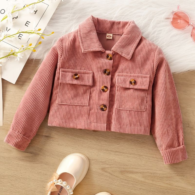 Baby Piger Solid Crop Jakke Knap Revers Retro Casual Autumn Spring