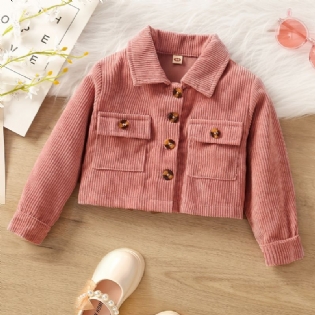 Baby Piger Solid Crop Jakke Knap Revers Retro Casual Autumn Spring