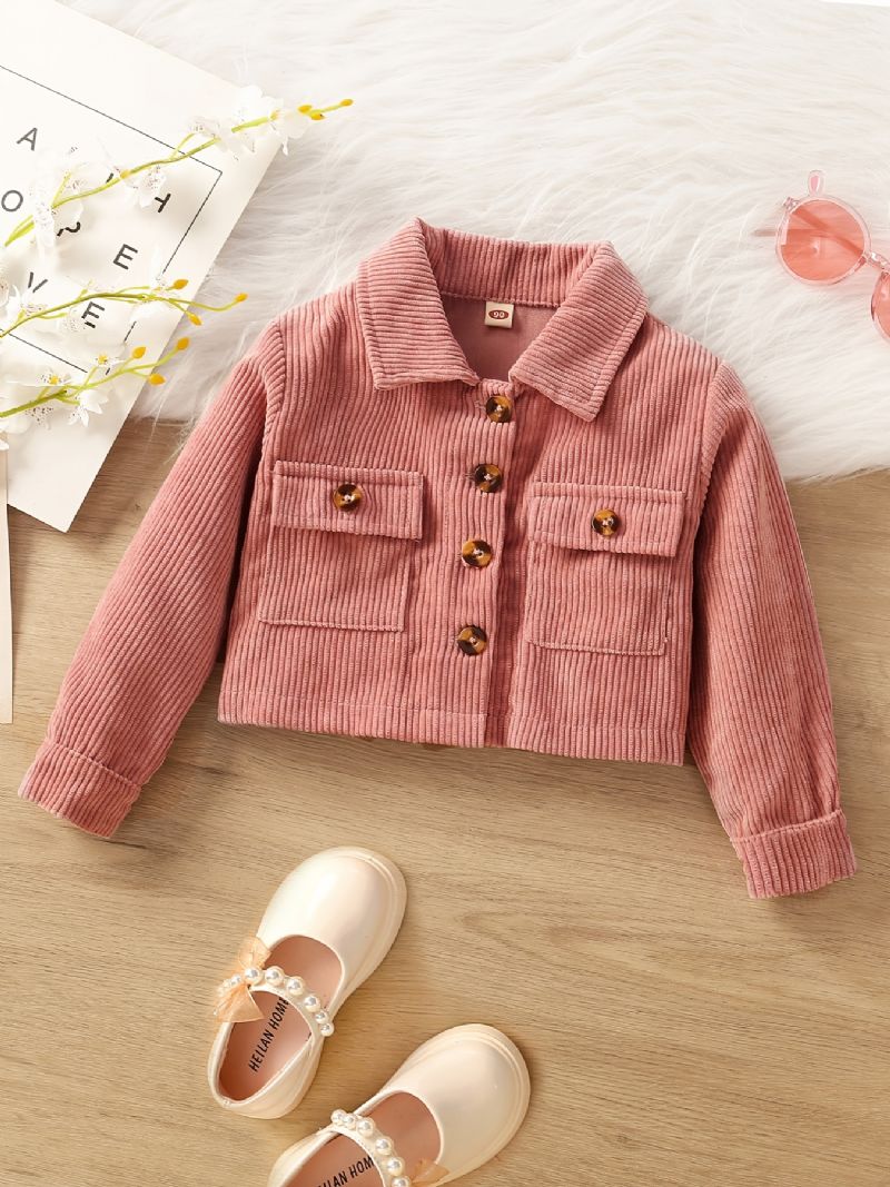 Baby Piger Solid Crop Jakke Knap Revers Retro Casual Autumn Spring