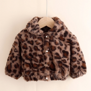 Babypiger Leopardprint Fleecejakke Til Vinter Babytøj