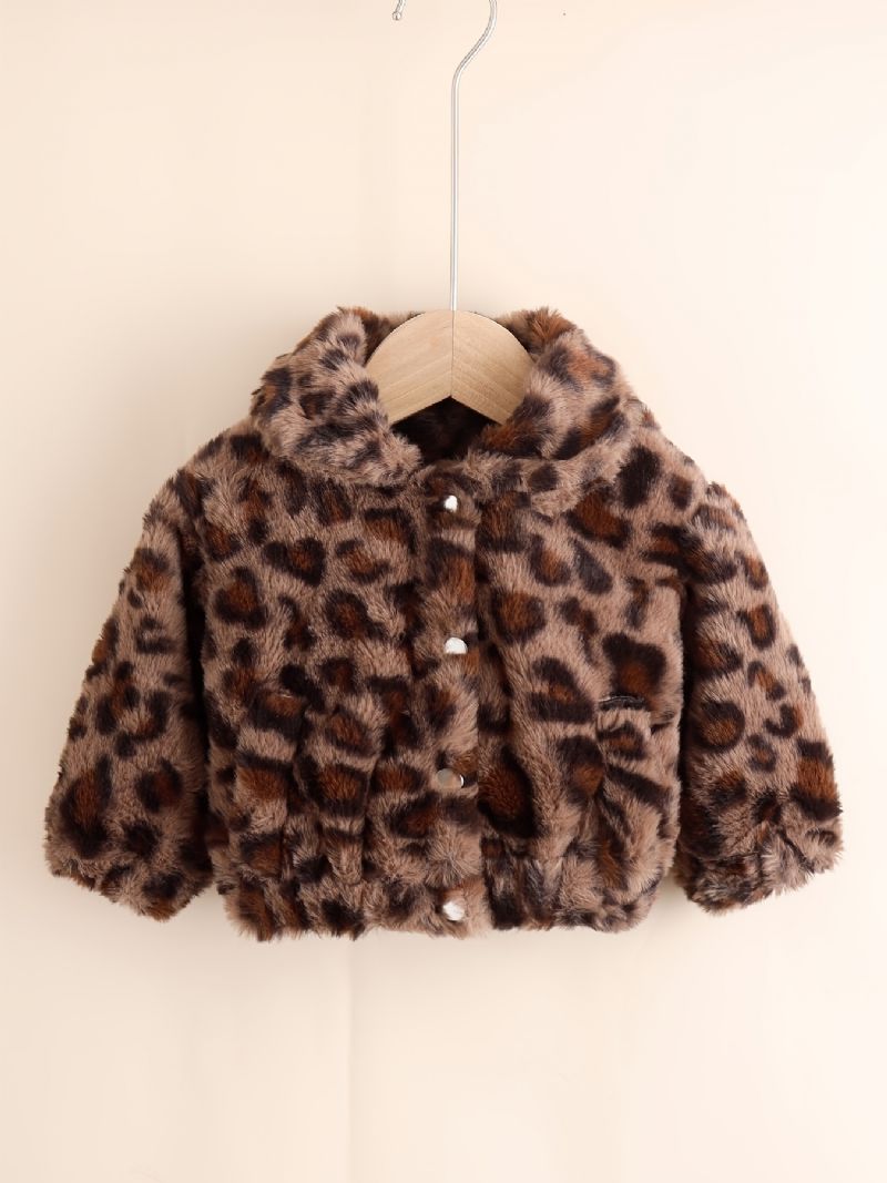 Babypiger Leopardprint Fleecejakke Til Vinter Babytøj