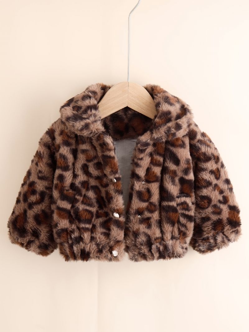 Babypiger Leopardprint Fleecejakke Til Vinter Babytøj