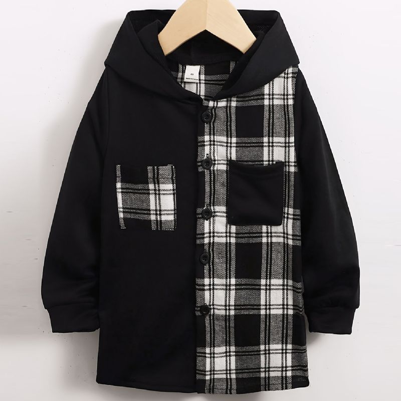 Børn Drenge Plaid Patchwork Hættejakke Børnetøj Vinter Nyhed