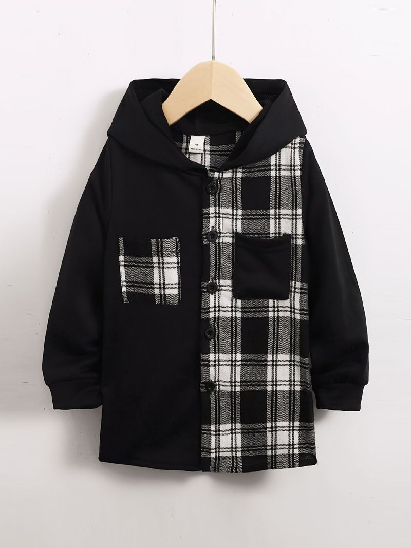 Børn Drenge Plaid Patchwork Hættejakke Børnetøj Vinter Nyhed