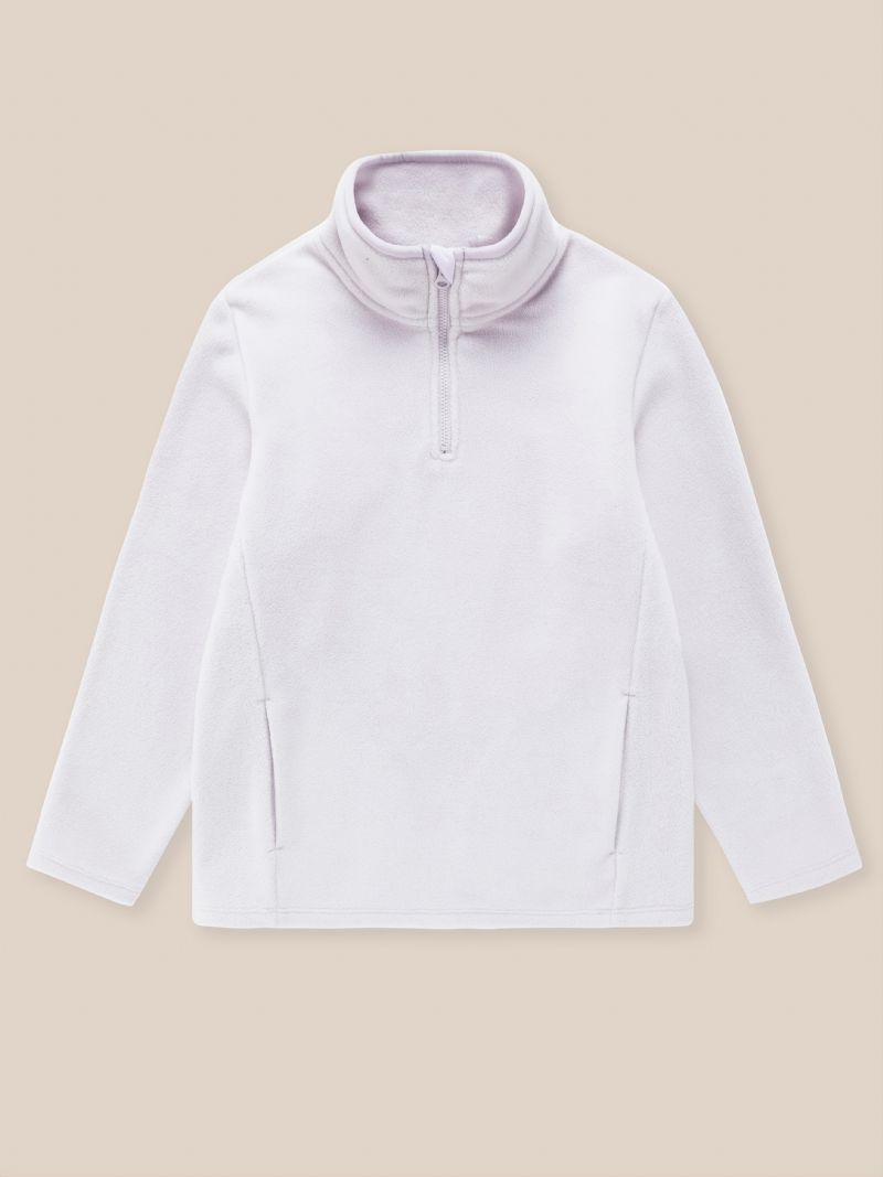 Børnemode Halv Lynlås Fleece Sweatshirt Atletisk Jakke Hvid