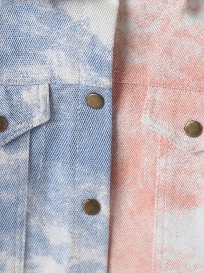 Denimjakke Til Børn Tie Dye Splejsning Langærmet Button Down Top Drenge Piger Tøj