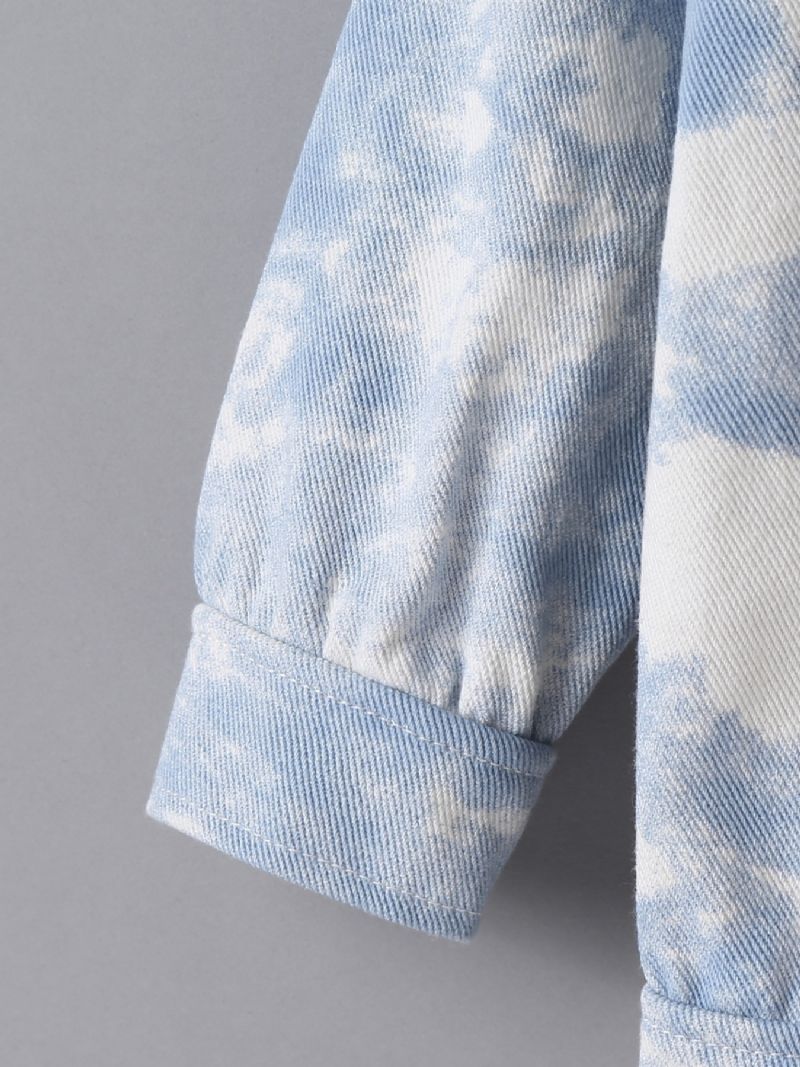 Denimjakke Til Børn Tie Dye Splejsning Langærmet Button Down Top Drenge Piger Tøj