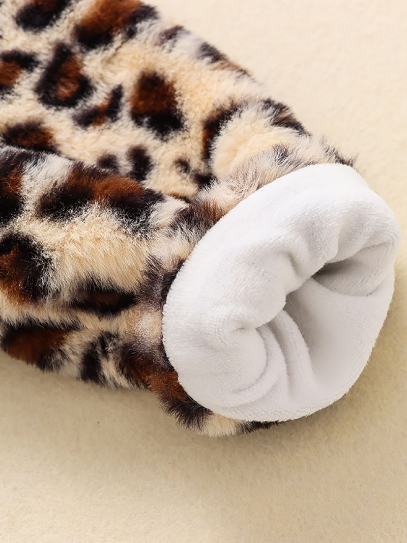 Drenge Afslappet Sød Leopardprint Fleece Termisk Hættejakke Med Bjørneører Til Vinter