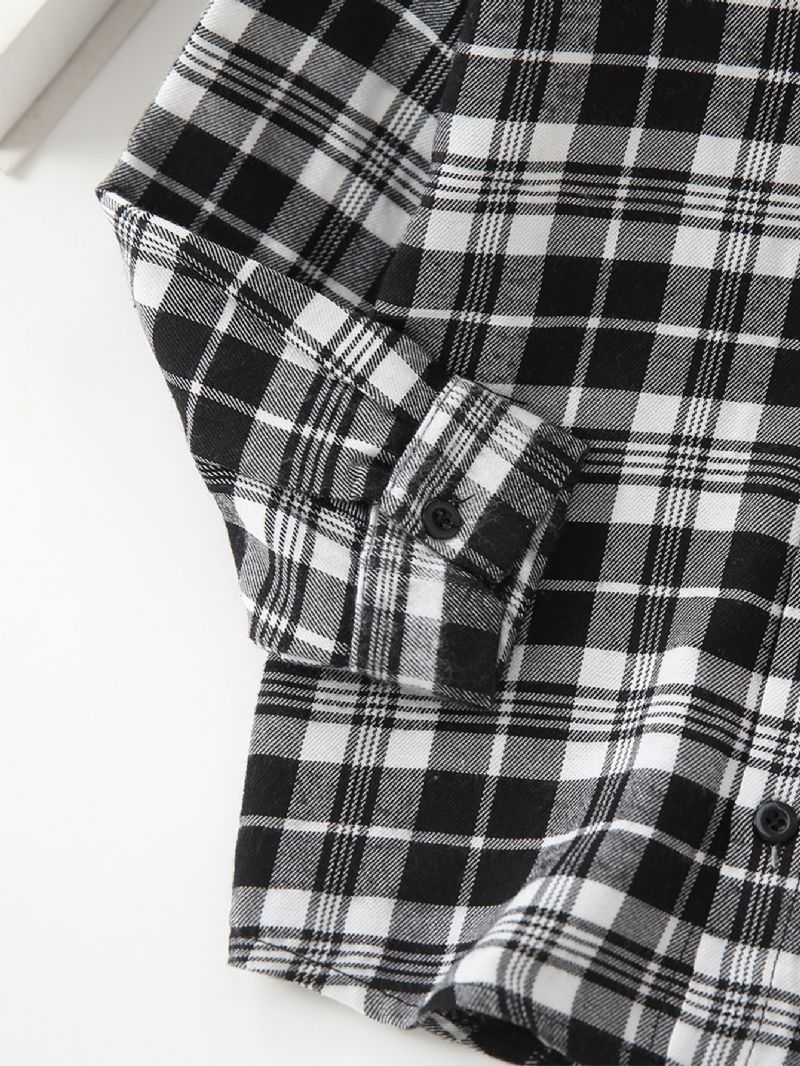 Drenge Casual Button Down Plaid Hættejakke Langærmet Ydertøj Til Vinter Efterår