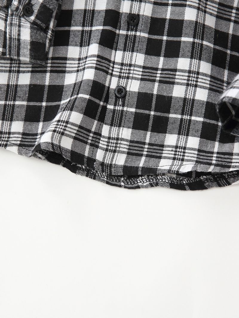 Drenge Casual Button Down Plaid Hættejakke Langærmet Ydertøj Til Vinter Efterår