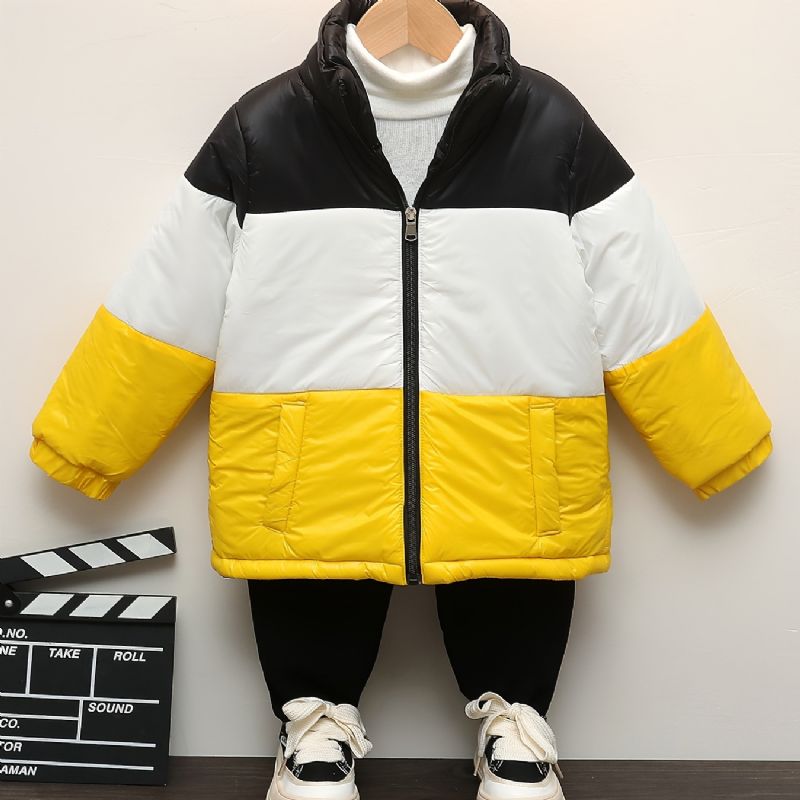 Drenge Casual Fleece Termisk Patchwork-jakke Vindtæt Fortykket Polstret Ydertøj Til Vinter