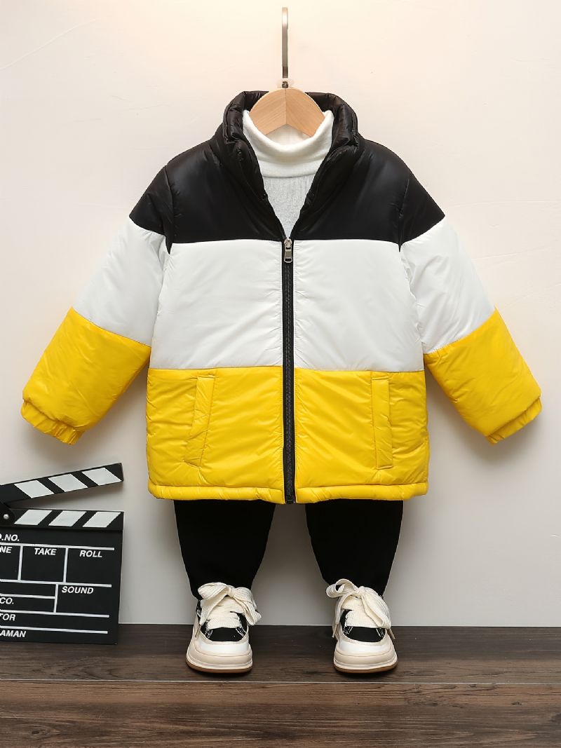 Drenge Casual Fleece Termisk Patchwork-jakke Vindtæt Fortykket Polstret Ydertøj Til Vinter