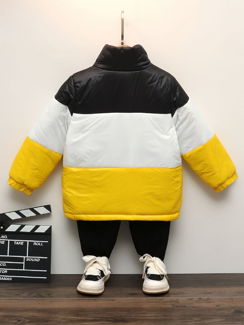 Drenge Casual Fleece Termisk Patchwork-jakke Vindtæt Fortykket Polstret Ydertøj Til Vinter