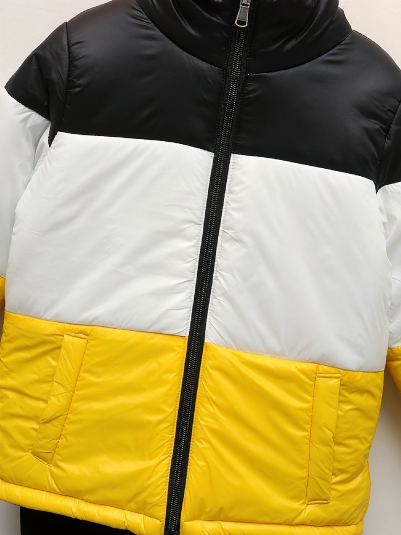Drenge Casual Fleece Termisk Patchwork-jakke Vindtæt Fortykket Polstret Ydertøj Til Vinter