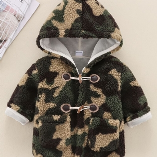 Drenge Casual Hættejakke Med Camouflageprint Dobbeltradet Fleece Termisk Vindtæt Outwear Til Vinter