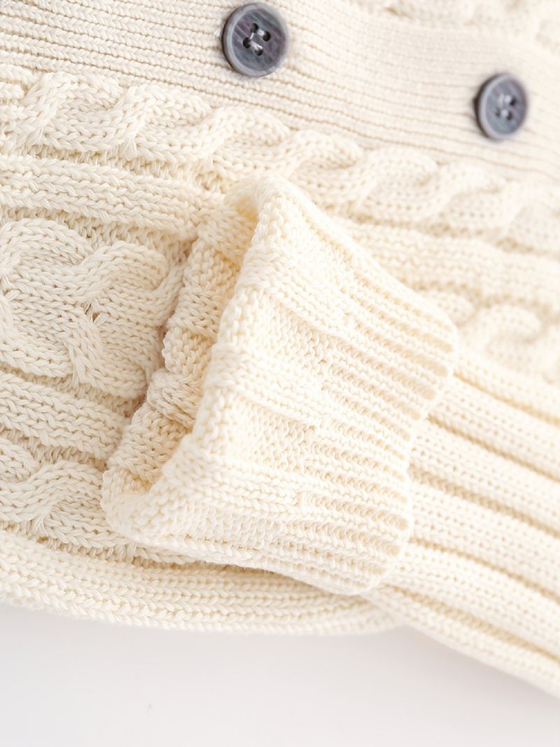 Drenge Piger Pullover Cardigan V-hals Strikket Jakke Med Kabelstrik Mønster Vinter Outwear Børnetøj