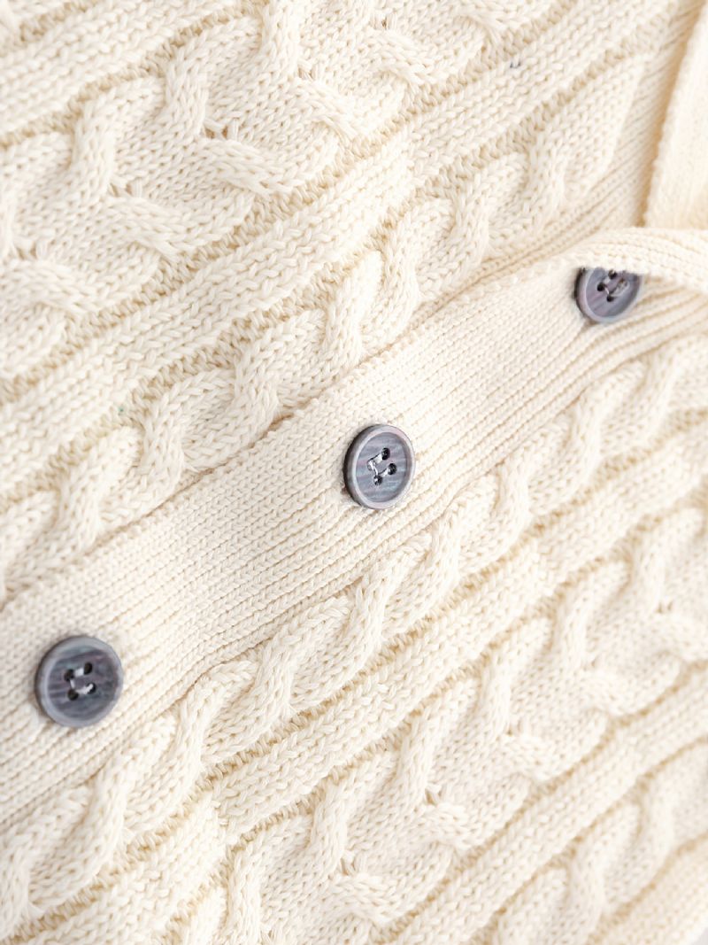 Drenge Piger Pullover Cardigan V-hals Strikket Jakke Med Kabelstrik Mønster Vinter Outwear Børnetøj
