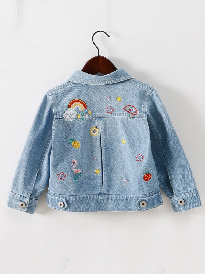 Efterår Og Vinter Moderigtig Denimjakke Med Broderet Mønster Til Børn
