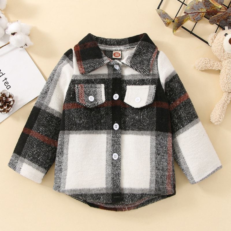 Efterår Vinter Baby Casual Moderigtig Lapel Plaid Shirt Jacket